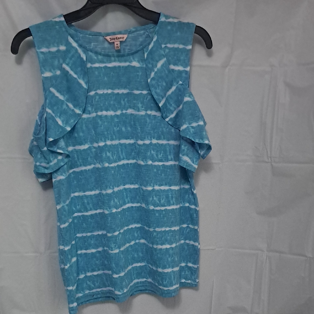 Juicy Coture Blue Tie-Dye Cold Shoulder Ruffle Women's Top Size Medium NWOT